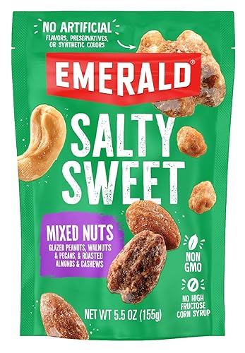 Emerald Nuts Salty Sweet Mixed Nuts (1-Pack), Features Kettle Glazed Peanuts, Almonds, Cashews, Kettle Glazed Walnuts, Kettle Glazed Pecans, 5.5oz
