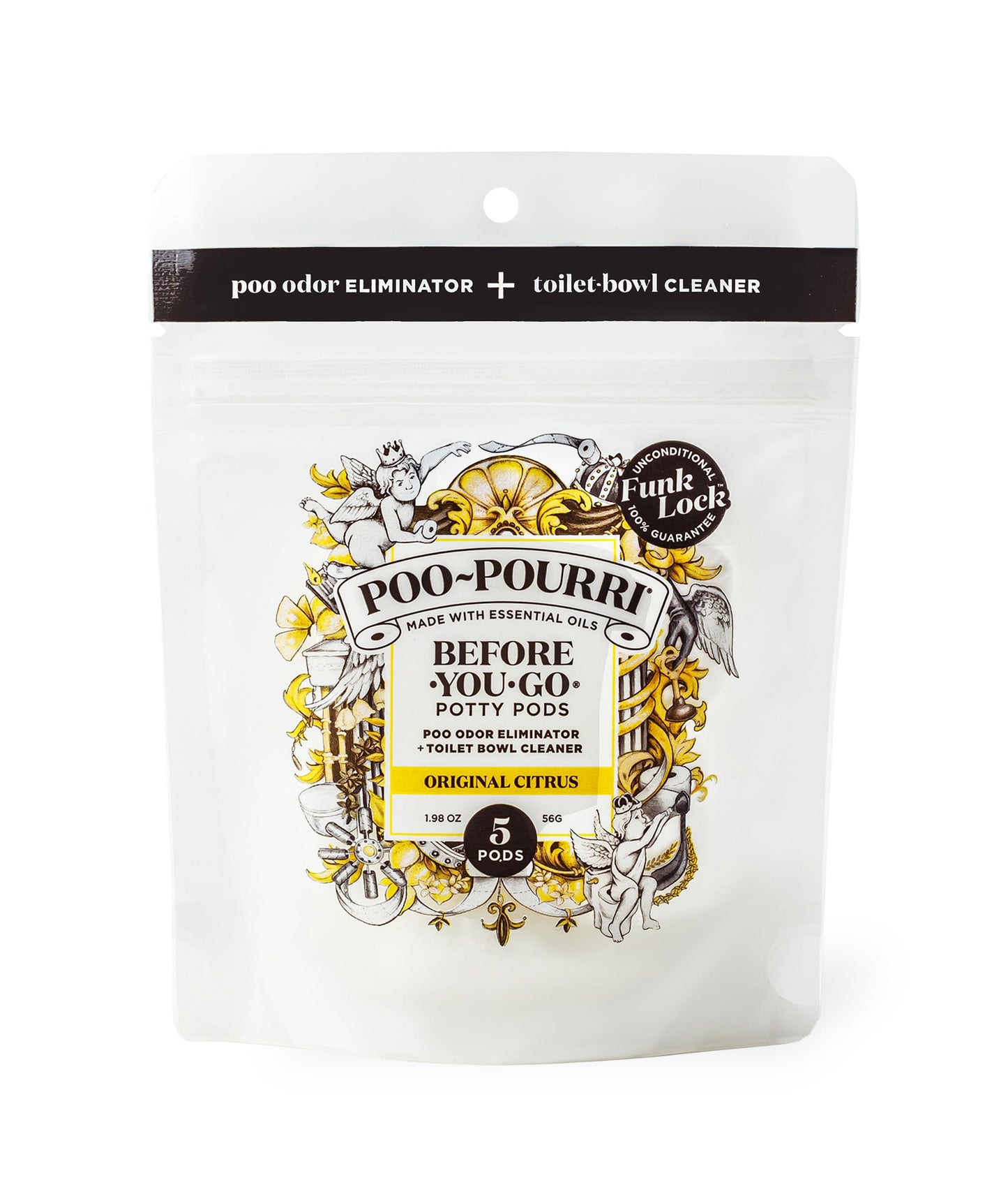 Poo-Pourri Before-You-Go 2-in-1 Toilet Potty Pods, Original Citrus, 5 Ct, Bathroom Odor Deodorizer and Toilet Cleaner with Essential Oils, Lemon