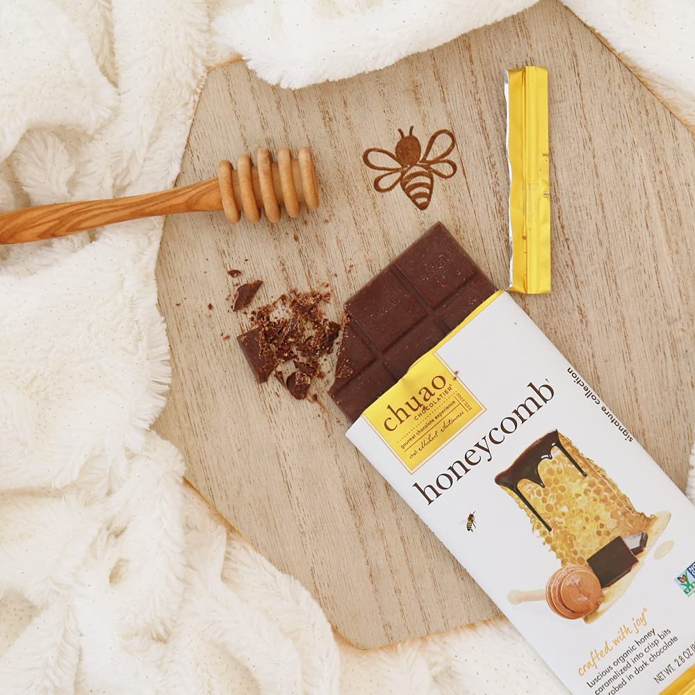 Chuao Chocolatier Honeycomb Gourmet Dark Chocolate Bars | No Preservatives | For Gift Baskets, Christmas, Birthday| 12 Ct