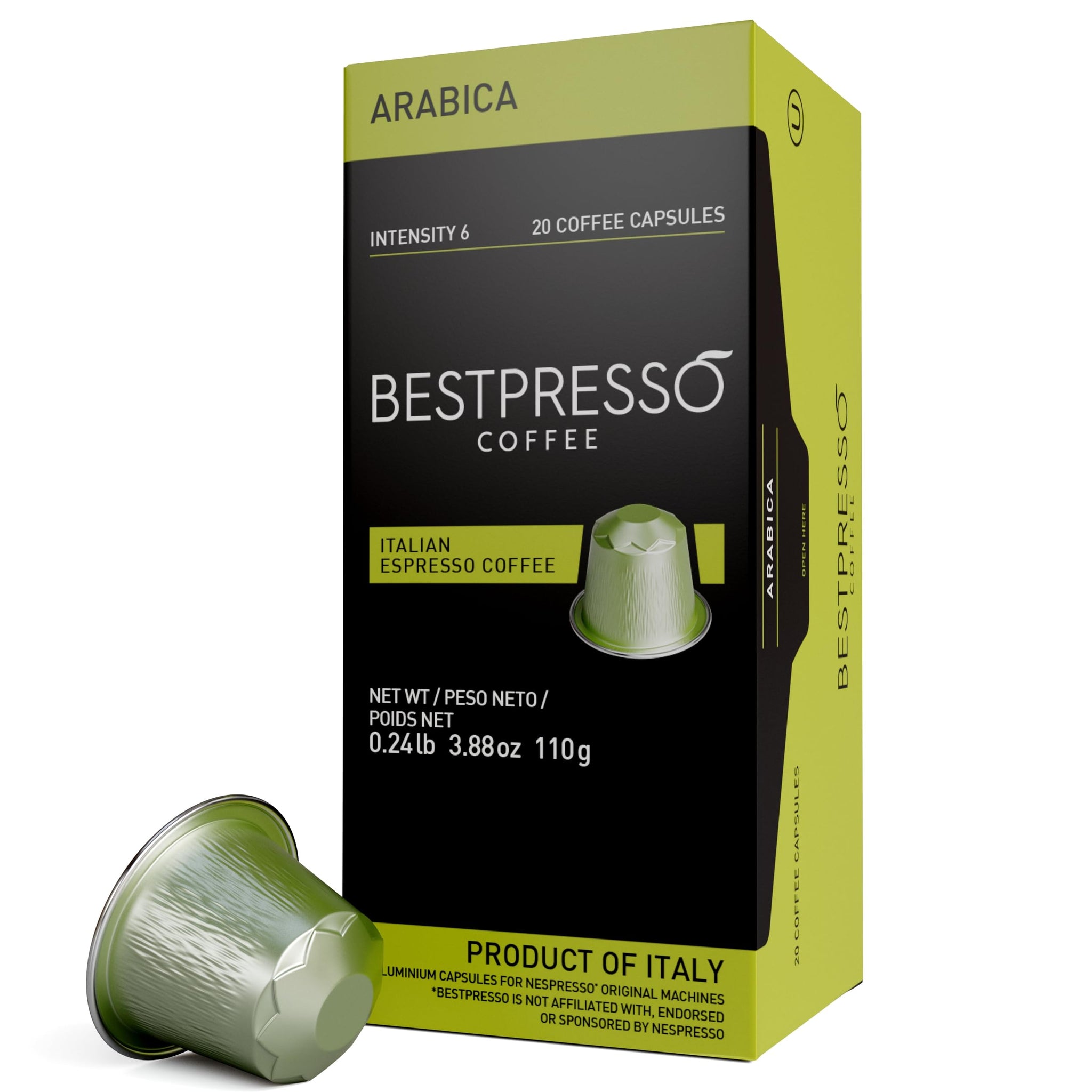 Bestpresso Coffee for Nespresso Original Machine 120 pods Certified Genuine Espresso Arabica Blend (Light Intensity), Pods Compatible with Nespresso