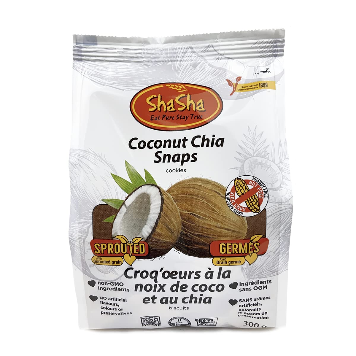 ShaSha Coconut Chia Snap Cookies (300g x 6 Bags)