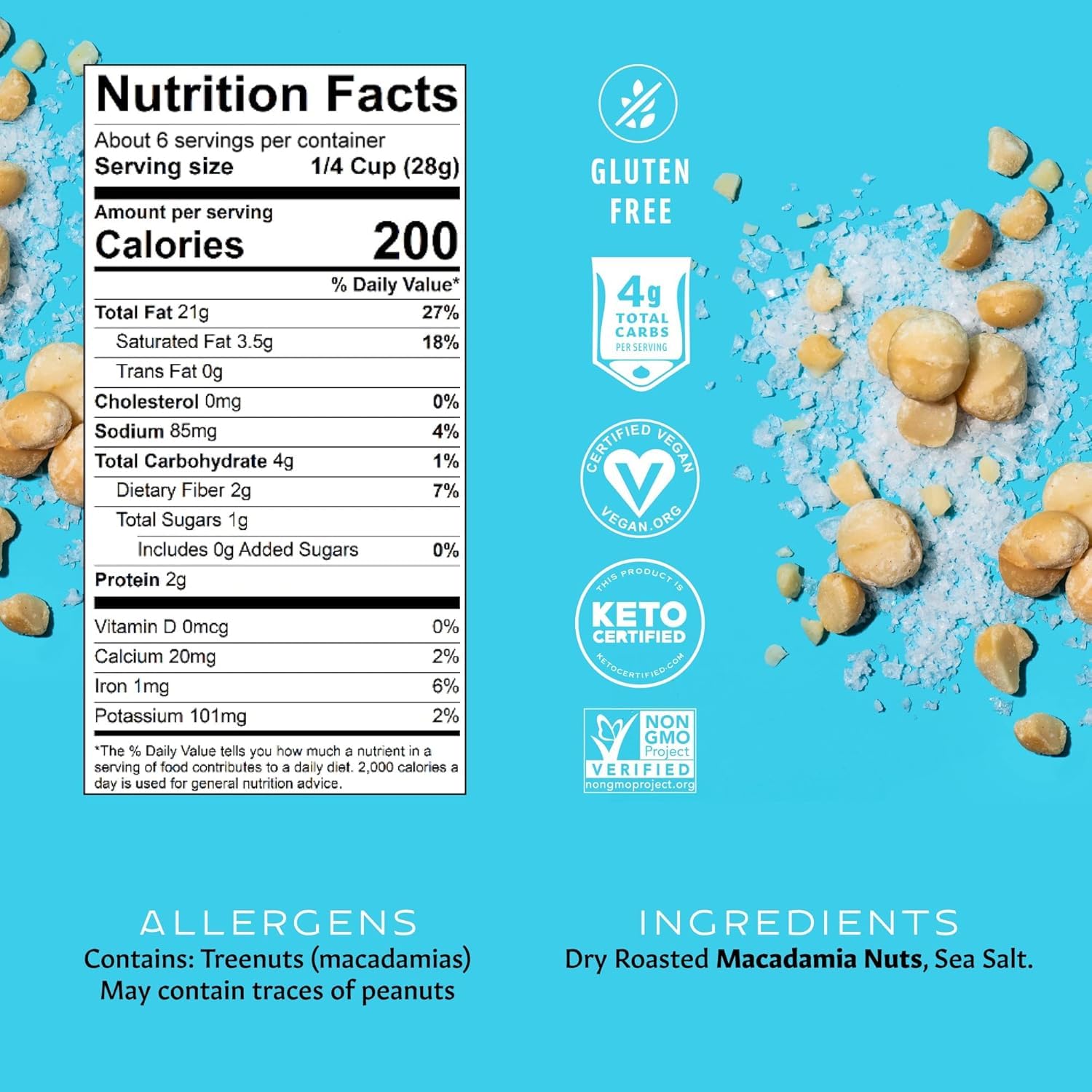 Mauna Loa Roasted Macadamia Nuts, Sea Salt, 6 oz - Keto, Gluten-Free, Healthy Snack
