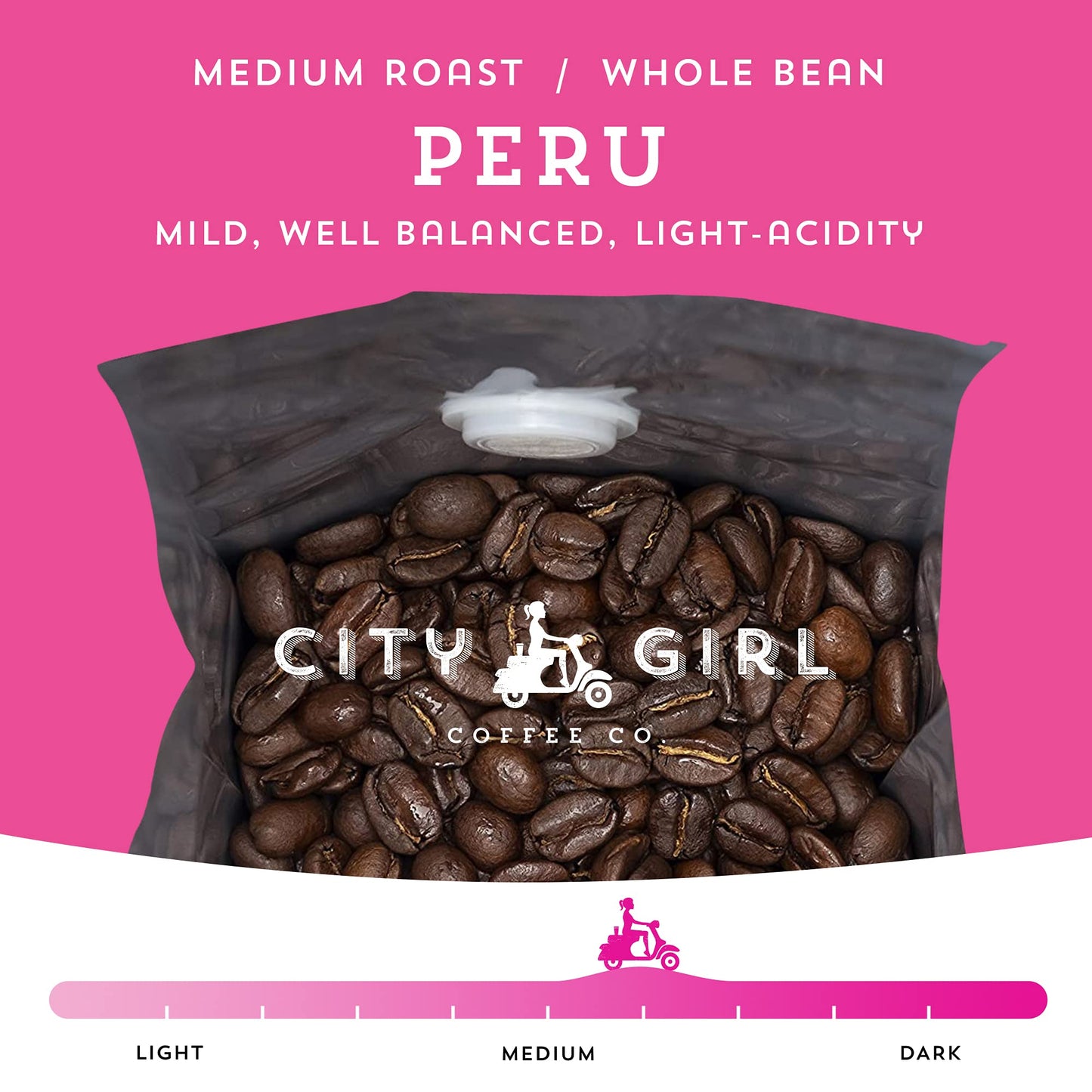City Girl Coffee Organic Peru Medium Roast, Whole Bean, Fair Trade Single Origin, 12 oz Resealable Bag