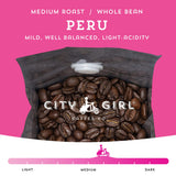 City Girl Coffee Organic Peru Medium Roast, Whole Bean, Fair Trade Single Origin, 12 oz Resealable Bag