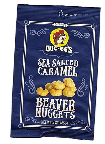 Buc-ees Beaver Nuggets Sea Salted Caramel Sweet Corn Puff Snacks Texas Bucees (Pack of 8 Bags)