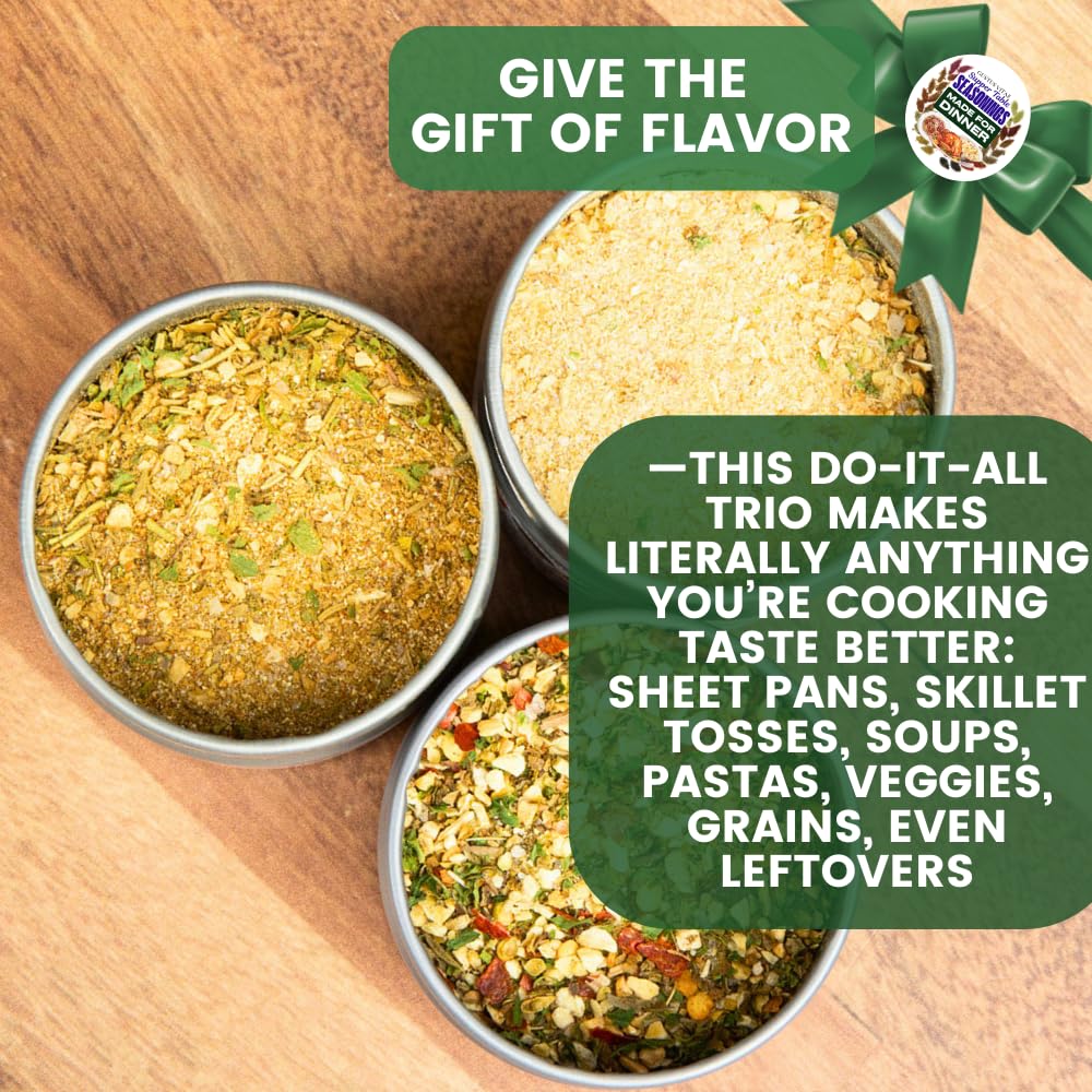 Made for Dinner: Supper Table Seasonings | Gift Packaged Set of 3 Spice Blends | All Natural, Non GMO | Gourmet Infused Spice & Herb Blends | Small