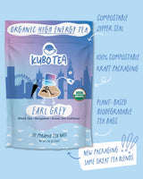 Kubo Earl Grey Tea Bags | Organic High Caffeine (155mg) Black Tea + Assam & Bergamot | 20 Pyramid Count | Caffeinated Tea for Clean Energy & Focus |