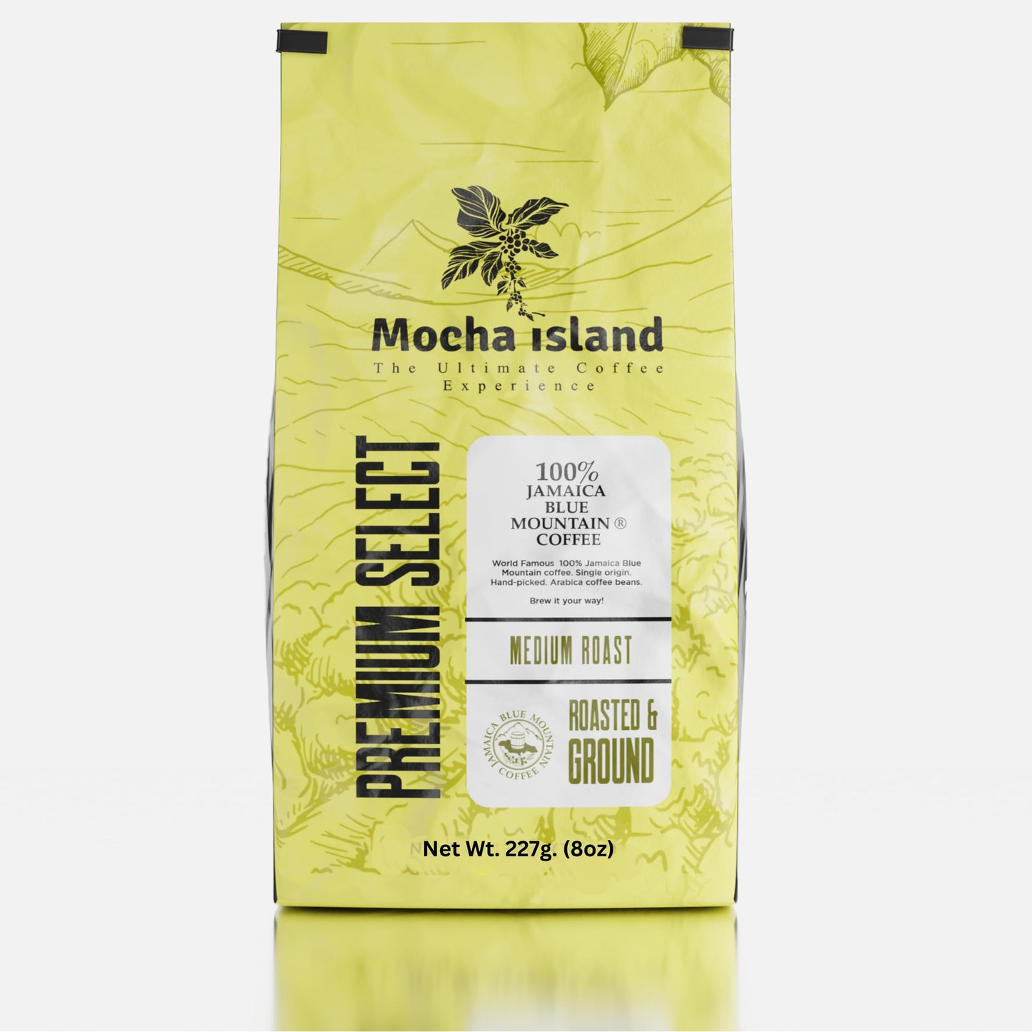 Mocha Island Blue Mountain Coffee, Medium Roast, Ground, Jamaican Coffee, 8oz