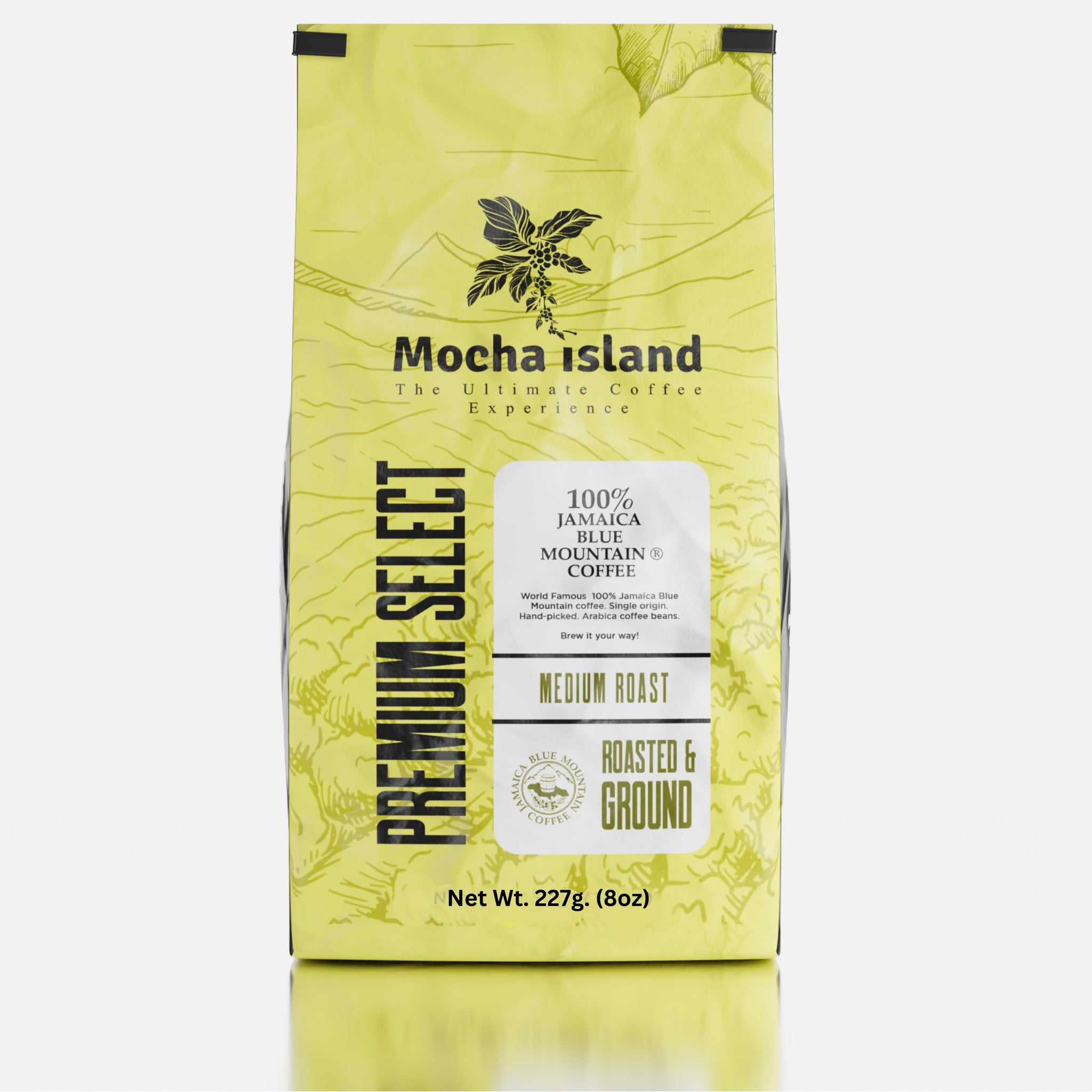 Mocha Island Blue Mountain Coffee, Medium Roast, Ground, Jamaican Coffee, 8oz