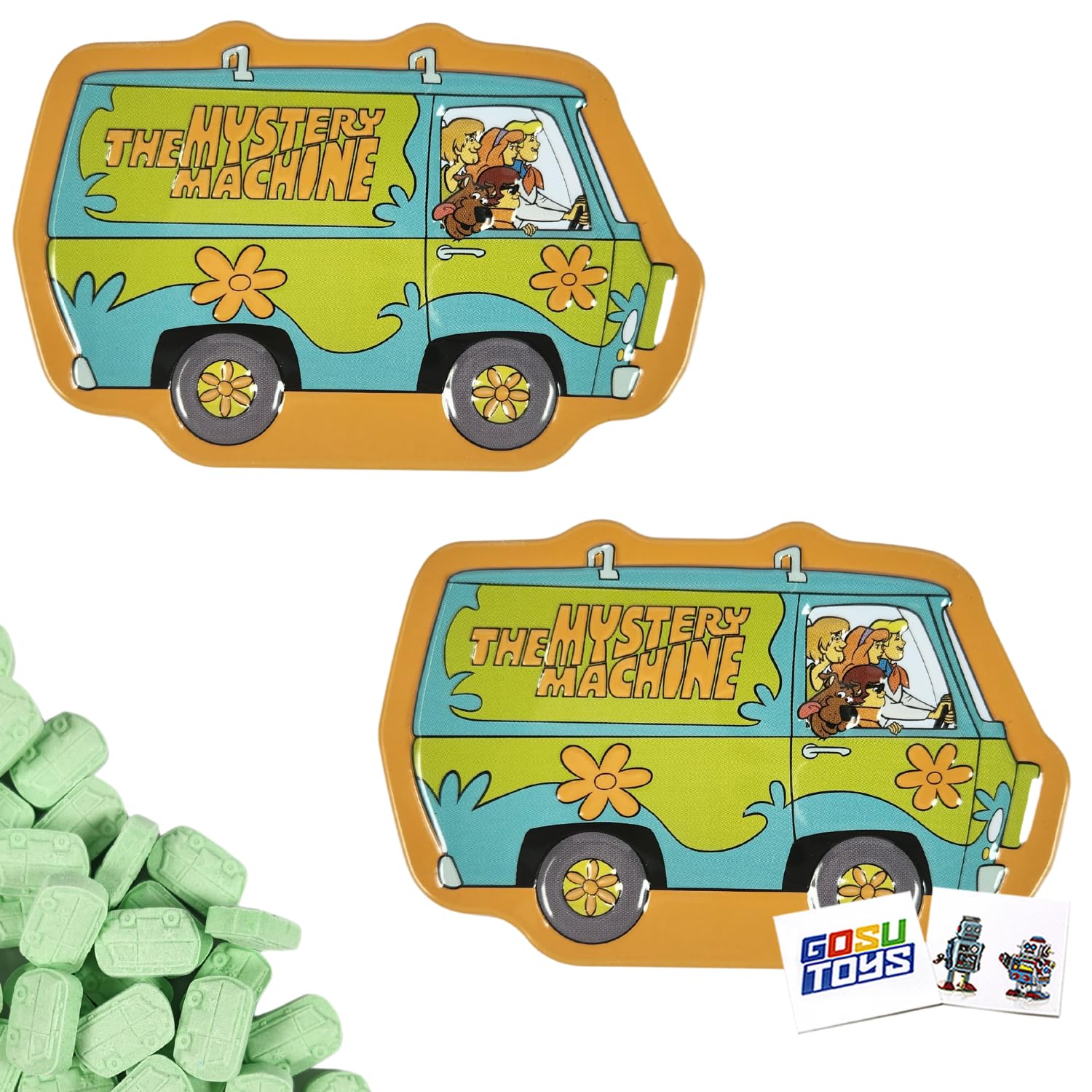 Scooby Doo Mystery Machine Sour Green Apple Candy Vans (2 Pack) with 2 Gosutoys Stickers