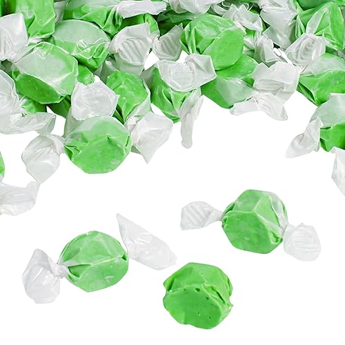 Fun Express Salt Water Taffy Candy Bulk Individually Wrapped - Old Fashioned Chewy Fruit Chews Assortment 193 Pieces 3 lbs | Green Candies for Goodie