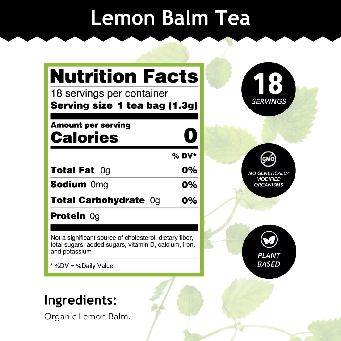 Buddha Teas Organic Lemon Balm - OU Kosher, USDA Organic, CCOF, 18 Bleach-Free Tea Bags