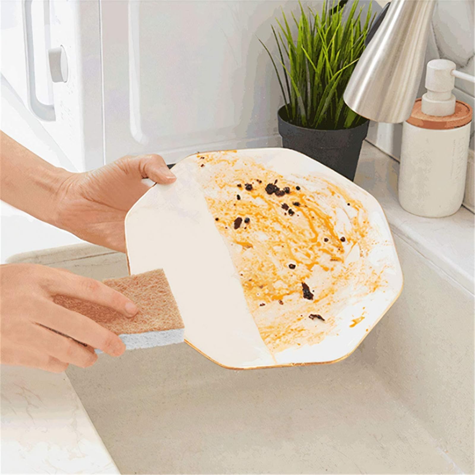 12 Pack Natural Cellulose Biodegradable Sponges, Non Scratch Kitchen Cleaning Sponge, Eco Friendly Coconut Fiber and Wood Cellulose Scrubber Sponge
