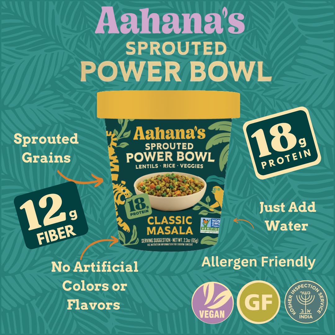 Aahana's Classic Masala Sprouted Power Bowl - Gluten Free Vegan, 6 Pack