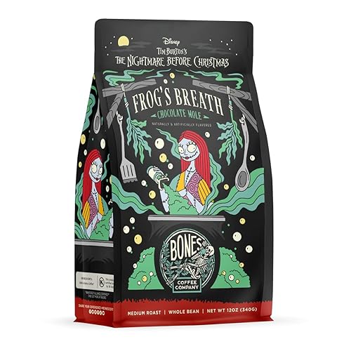 Bones Coffee Company The Nightmare Before Christmas Frog's Breath Flavored Coffee Beans, Whole Bean Coffee Medium Roast Low Acid, Chocolate Mole