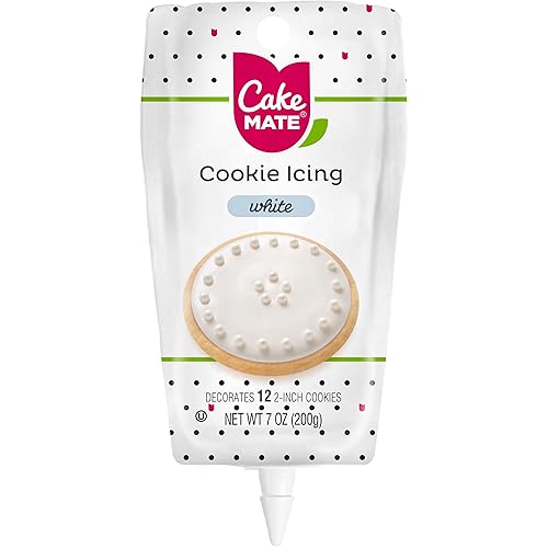 Cake Mate Cookie Icing, Fast-Drying Squeeze Pouch Icing for Decorating Sugar Cookies & Gingerbread, 7 oz., White