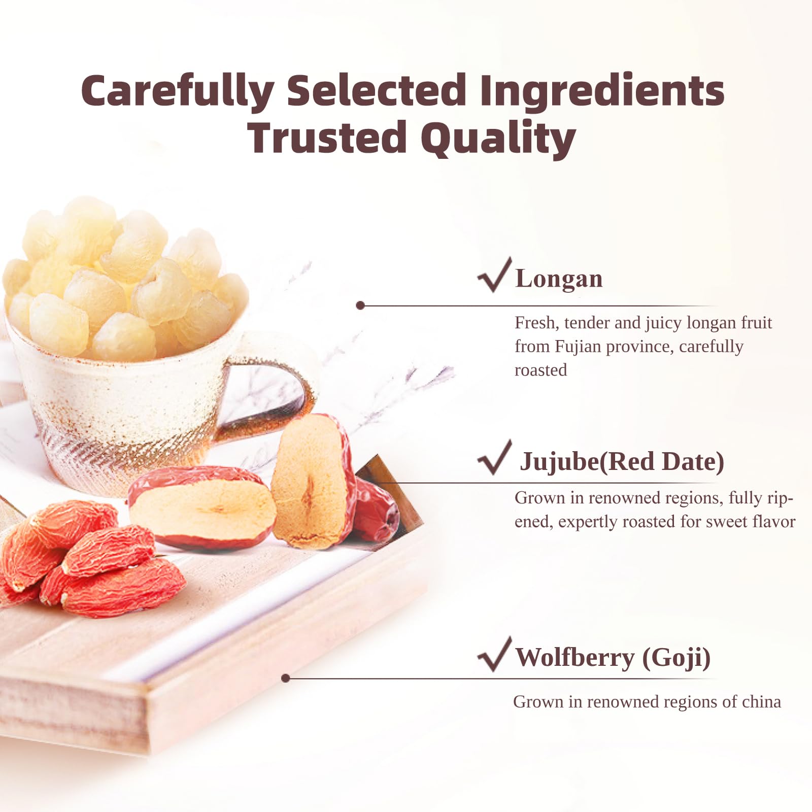 I WUGU 30 Single-Serve Sachets Chinese Jujube Longan Wolfberry Tea, Caffeine-Free Tea Bags, Red Dates Tea, Warming Comfort, Energy & Relaxation