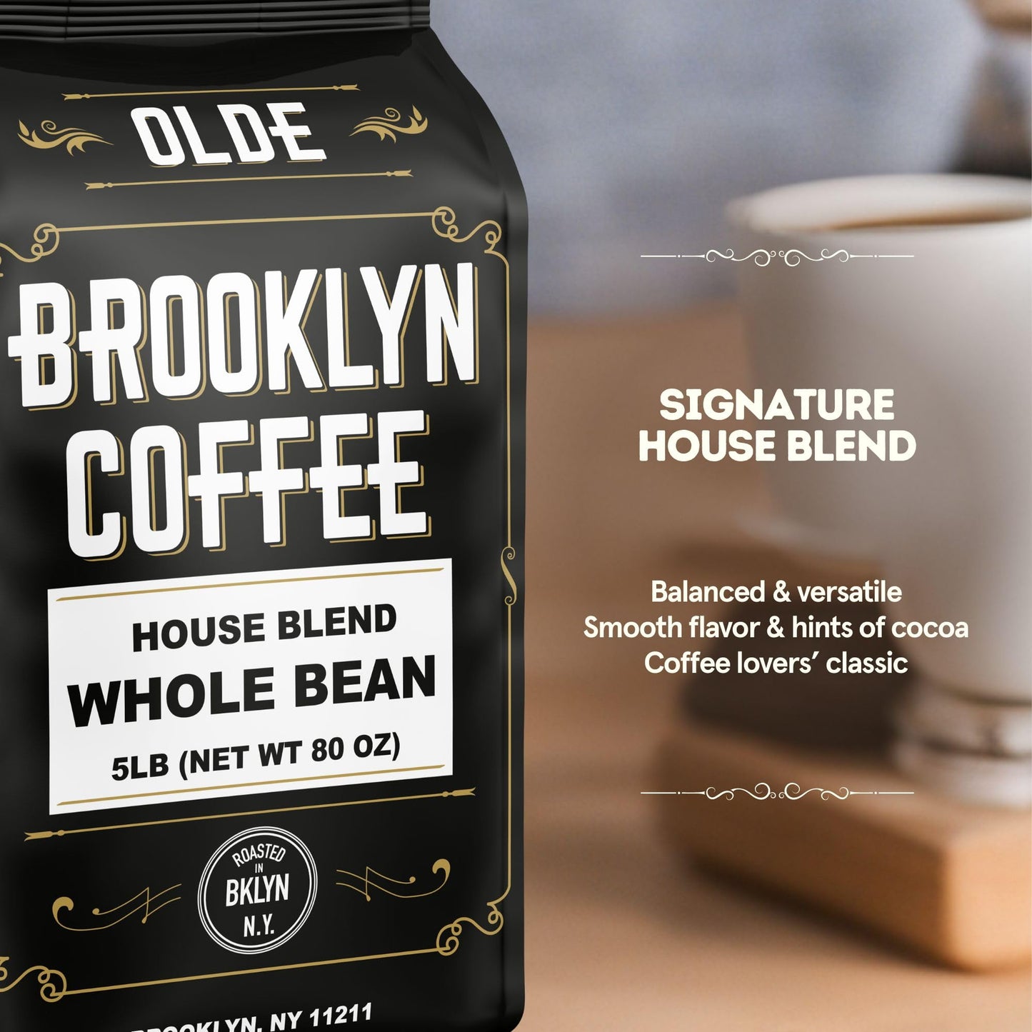 BROOKLYN COFFEE Whole Bean, House Blend Medium Roast (5lb) Balanced, Breakfast, Classic - Fresh Bulk Coffee Beans Roasted Weekly in NYC