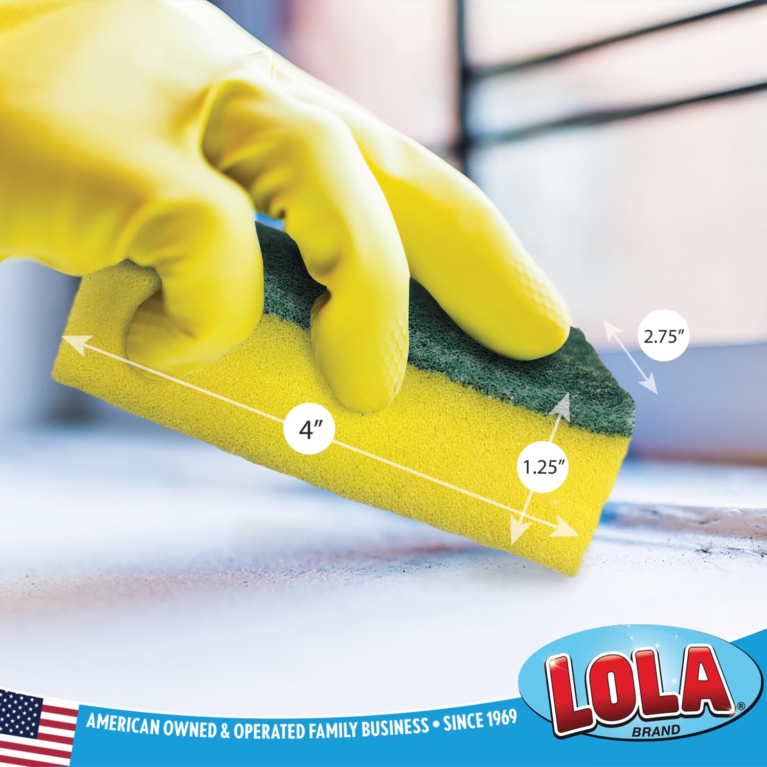LOLA Pot Brite Scour N' Sponge, 12 Pack, Non-Scratch Dish Scrub, Nylon & Polyester, Fiber Side Scrubs & Scours & Sponge Side Wipes & Dries
