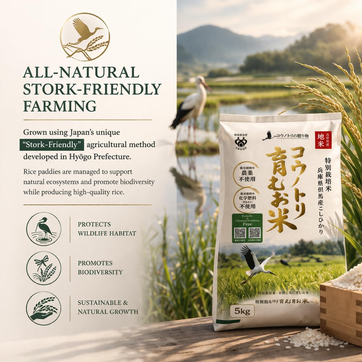 Premium Kounotori All-Natural Koshihikari Sushi Rice - Free of Pesticides & Chemical Fertilizers! Luxurious Special A Grade Rice, Exclusively Grown in Hyogo Prefecture, Japan ?????? ????? - 11 Pounds