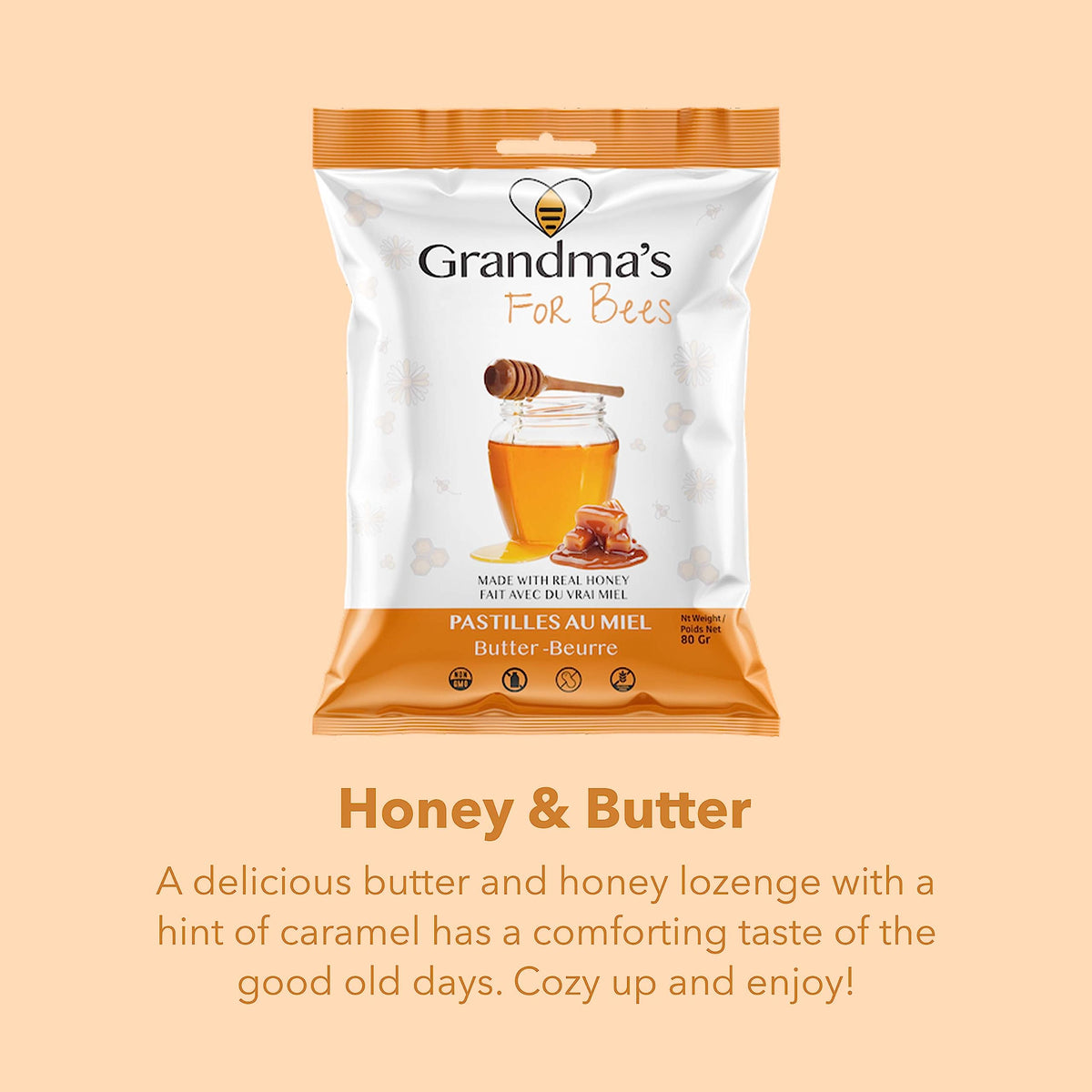 Grandma's For Bees | Old Fashioned Honey Drops - Sweet Gift For You Gift Pack | 4 Flavours: Lemon, Eucalyptus, Cherry, Butter | 4 x 80g Bags