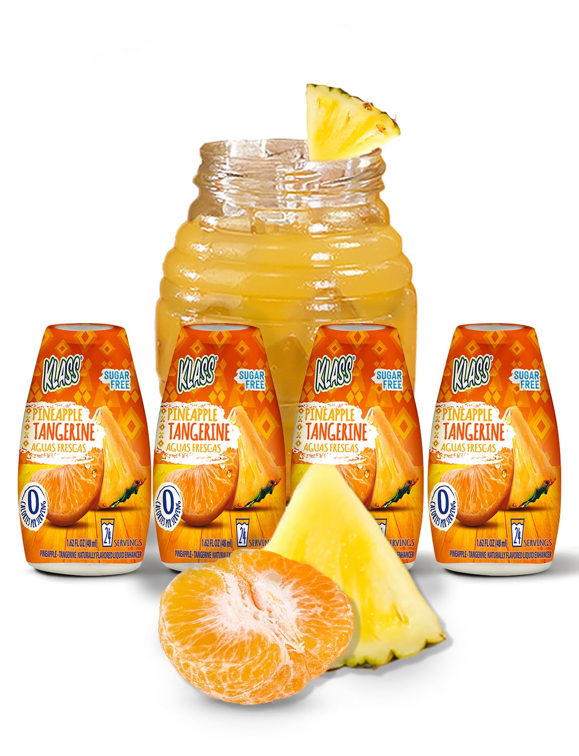 Klass Aguas Frescas | Liquid Water Enhancer | Pineapple Tangerine | Naturally Flavored | Sugar Free | Zero Calories Per Serving | Keto | 4 Bottles