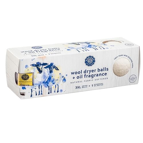 Woolzies Organic Wool Dryer Balls: 3 Pack XL Dryer Balls & 100% Pure Essential Oil| All Natural Laundry Fabric Softener Balls| Best Essential Oil