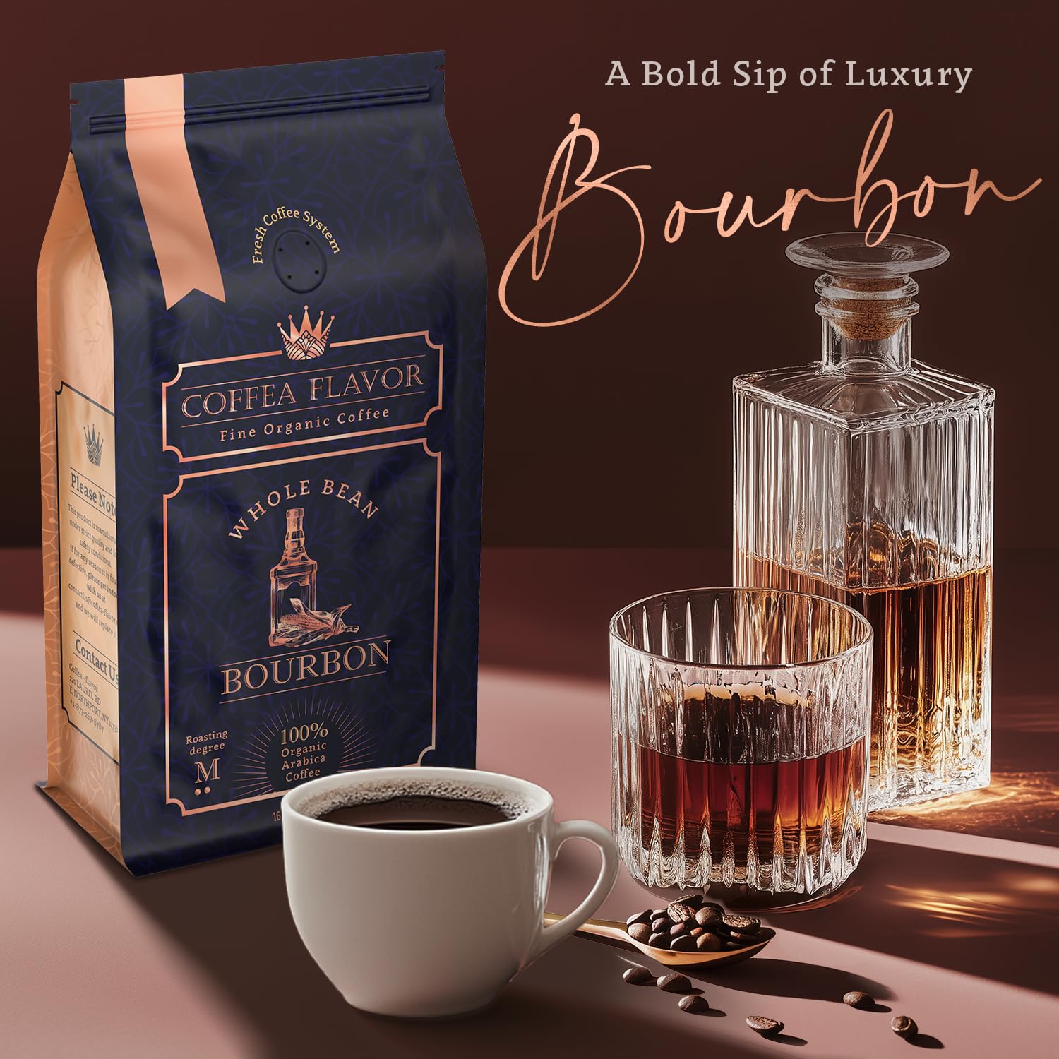 Bourbon Flavored Whole Bean Coffee - Organic Medium Roast 100% Arabica - Single Origin Dominican Coffee with Smooth Bourbon Flavor - Rich Aroma