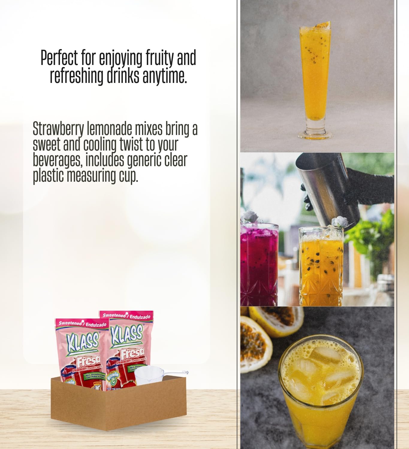 Klass Aguas Frescas - 2x Klass Bev Mix Strawberry, 14.1 OZ Bundle with Measuring Cup - Refreshing Strawberry-Flavored Drink Mix for Easy Preparation