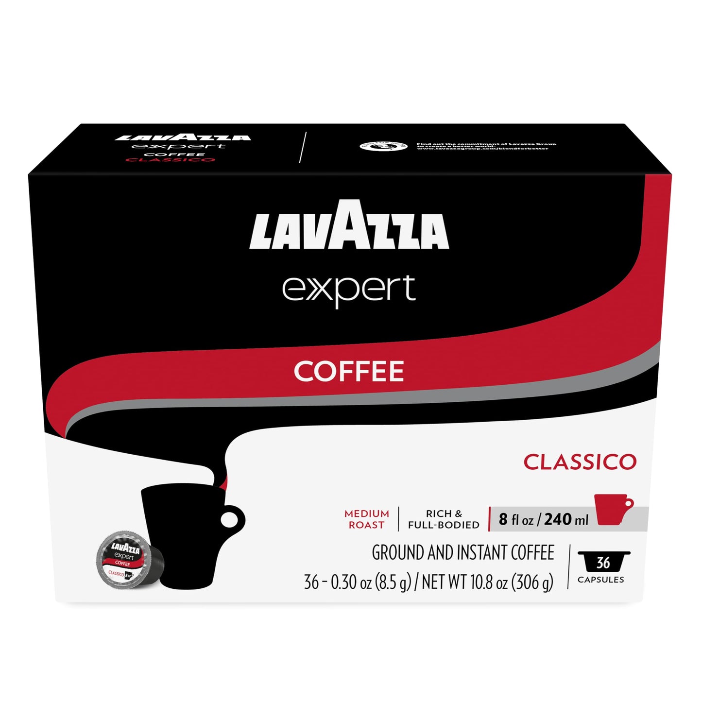 Lavazza Expert Classico Coffee Capsules, Medium Roast, Arabica and Robusta Blend, Compatible with Lavazza Classy Plus Machine (72 Capsules)
