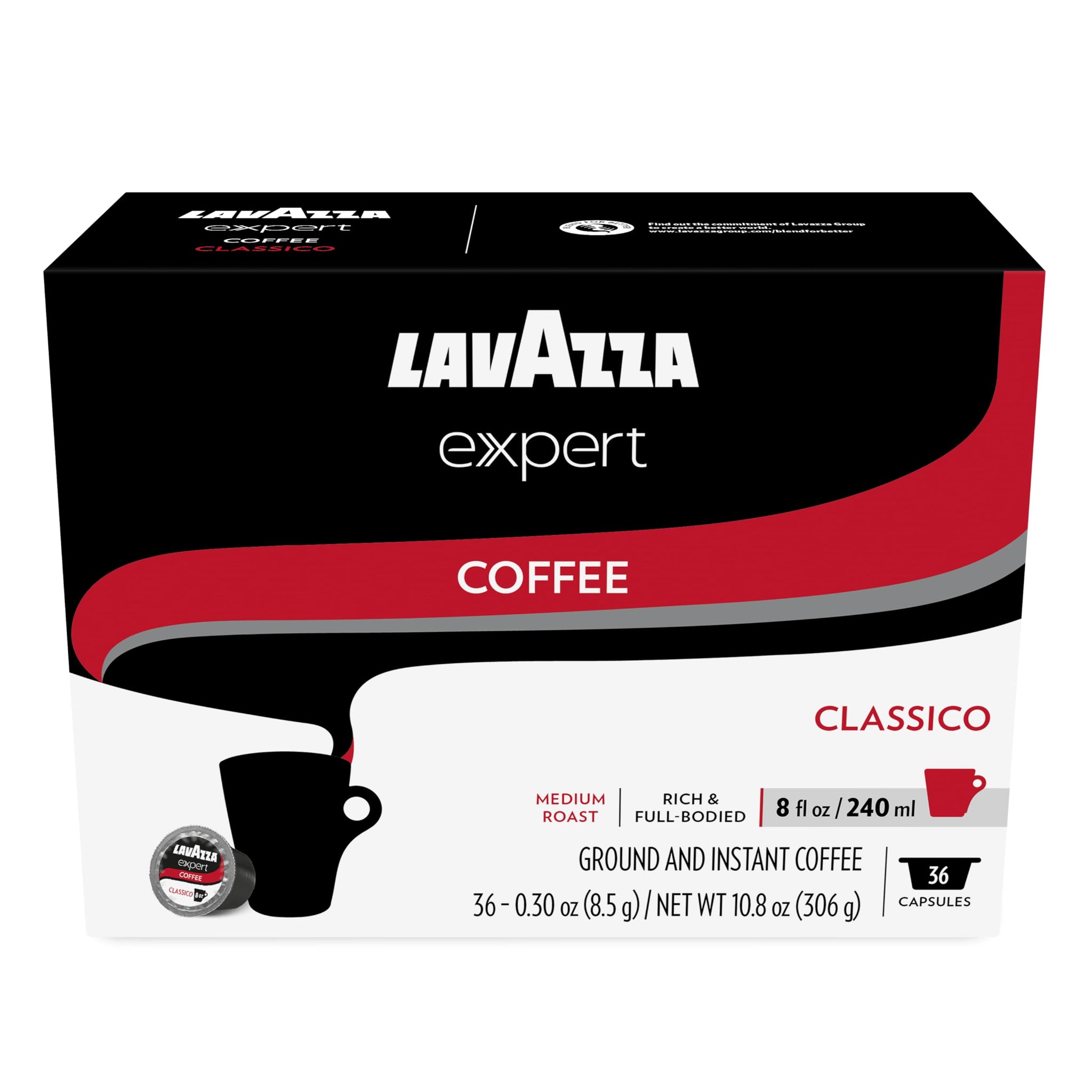 Lavazza Expert Classico Coffee Capsules, Medium Roast, Arabica and Robusta Blend, Compatible with Lavazza Classy Plus Machine (72 Capsules)