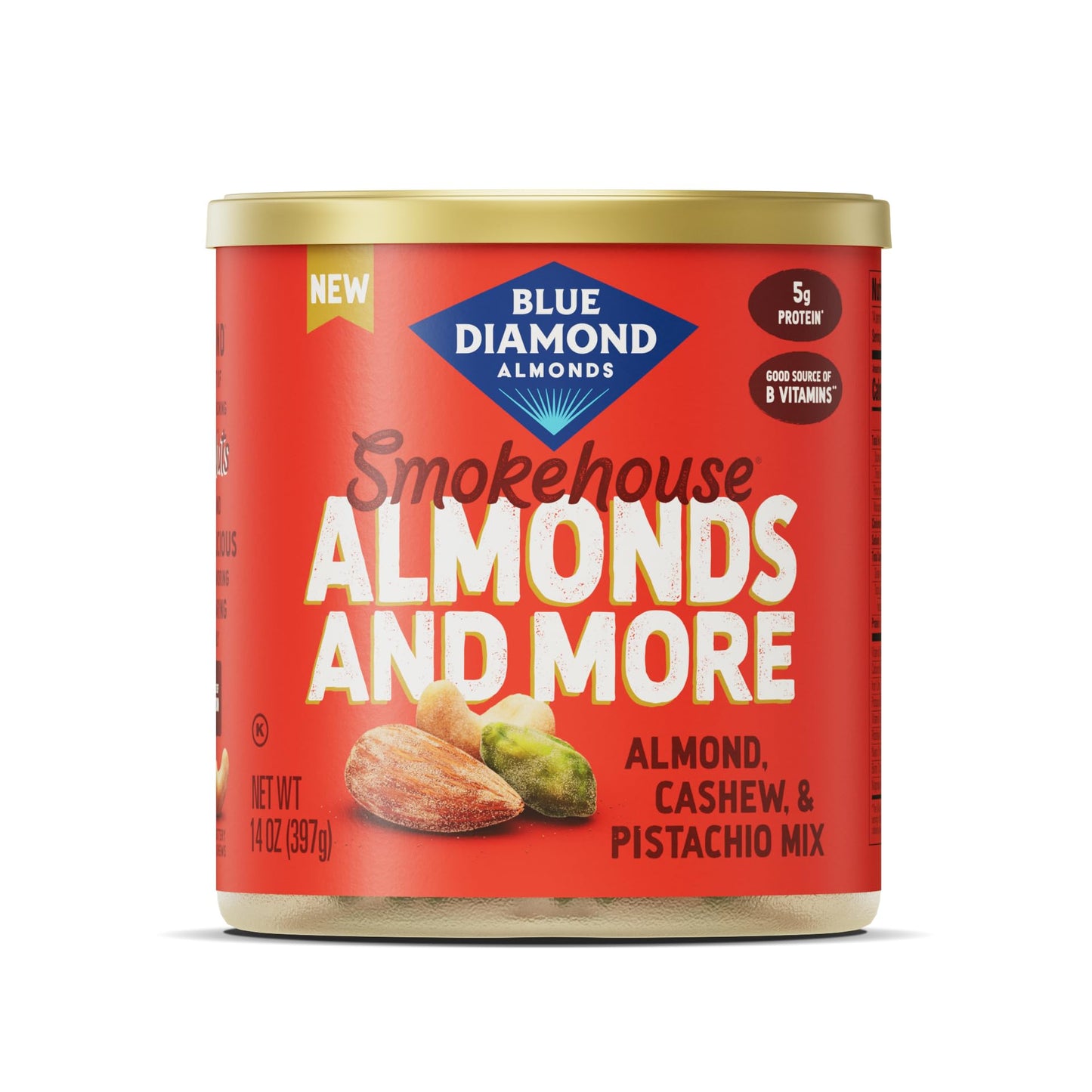 Blue Diamond Almonds, Mixed Nuts Smokehouse Flavored Deluxe Snack Nuts, Almonds, Pistachios, and Cashews, 14oz. Can (Pack of 1)