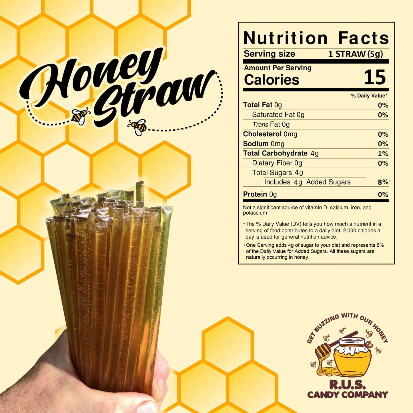 25 Pack Honey Sticks For Tea, Snacking, Honey Packets Single Serve Stir Sticks, Natural Flavor by R.U.S Candy Company- Honey Straws (Orange)