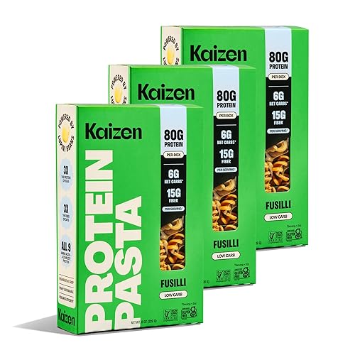 Kaizen Fusilli Protein Pasta, 20g Protein, Low Carb (6g Net Carbs), Keto-Friendly, Gluten-Free, Plant-Based Lupini Noodles, High Fiber, 8 Ounce, Pack