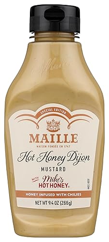 Maille x Mike's Hot Honey Special Edition Savory-Sweet Condiment with a Spicy Kick Hot Honey Dijon Mustard Gluten-Free, Shelf-Stable 9.4oz