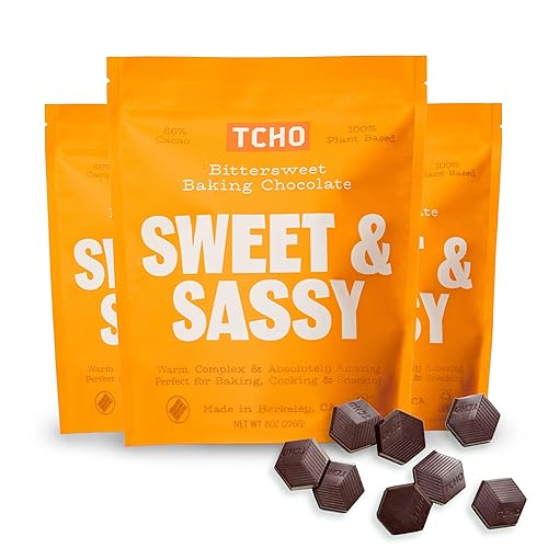 TCHO Sweet & Sassy 66% Dark Chocolate Baking Couverture (3 Bag) | Organic & Fair Trade Certified | Non GMO, Non-Dairy, Vegan, Soy Free (8oz each)