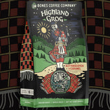 Bones Coffee Company Highland Grog, Butterscotch Caramel Flavored Coffee, Medium Roast Low Acid Arabica Beans Compatible with Auto drip and French