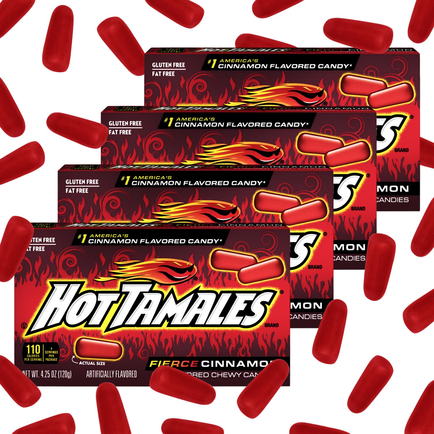 Hot Tamales Fierce Cinnamon Candy, 4 Pack - 4.25oz Each, Ideal for Candy Lovers and Fans of Hot Tamales, Perfect for Snacking, Sharing, Parties, or