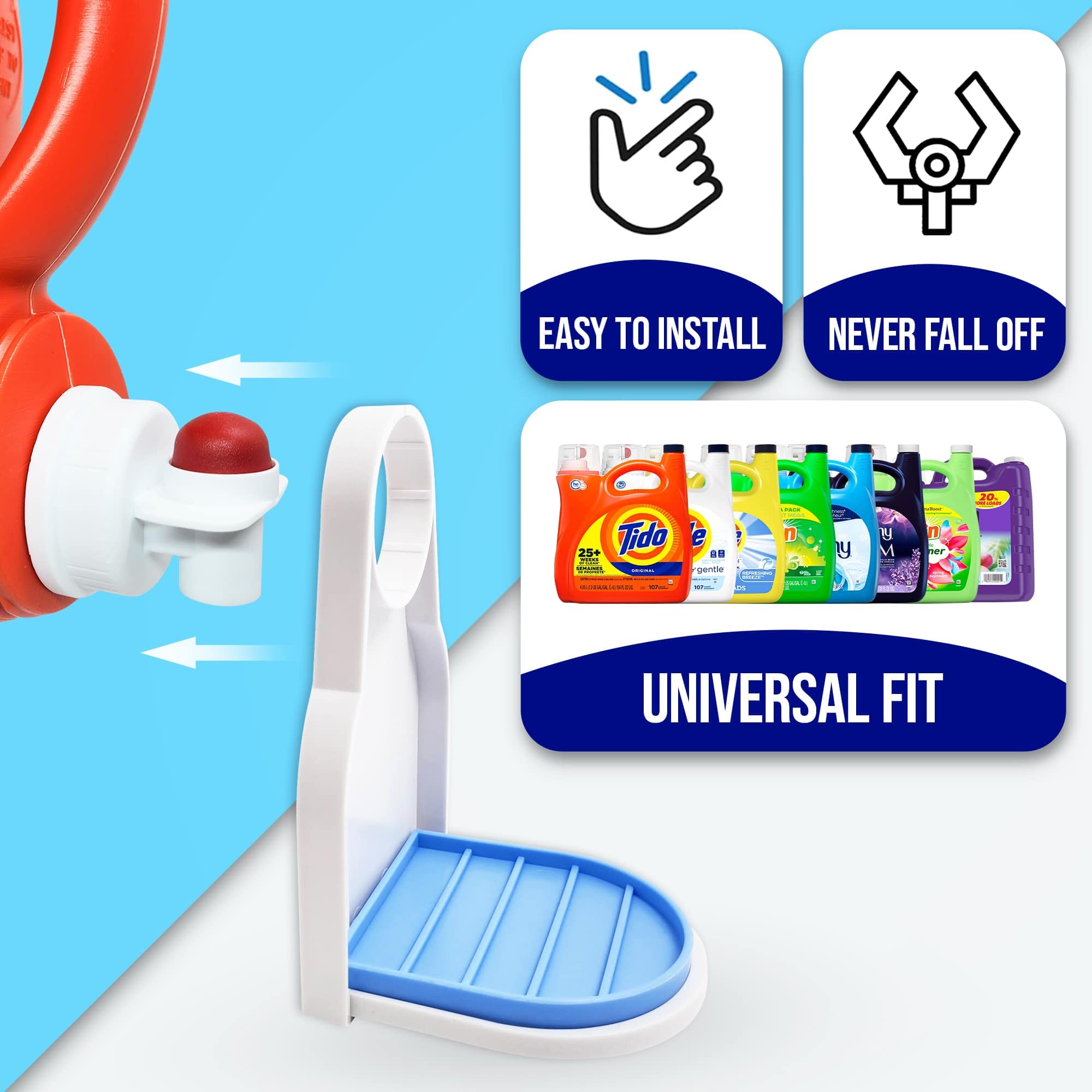Simplation [2 Pack] Laundry Detergent Cup Holder, Detergent Drip Catcher (Upgraded Drip Tray), No More Mess or Leaks, Grip Style