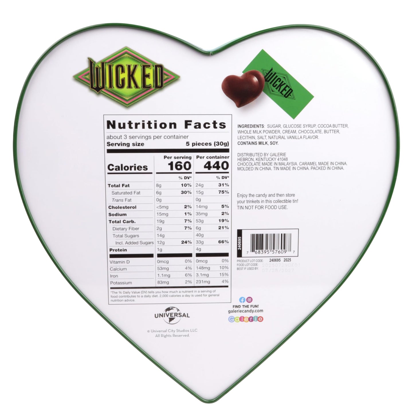 Wicked Heart Box with Caramel Filled Milk Chocolates Inside, Individually Wrapped Pieces, Collectible Candy Gift, 2.96 Ounces