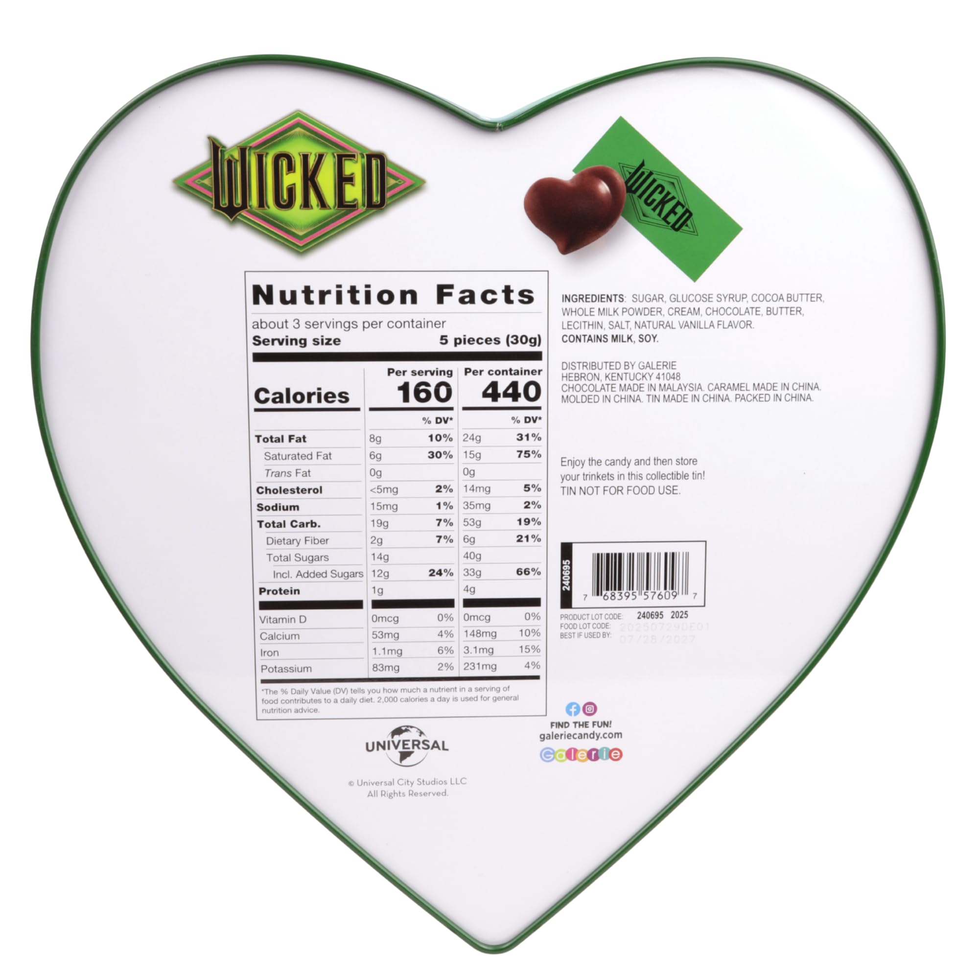 Wicked Heart Box with Caramel Filled Milk Chocolates Inside, Individually Wrapped Pieces, Collectible Candy Gift, 2.96 Ounces