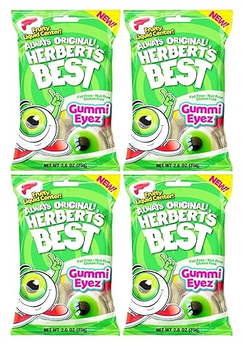 SNACKS HERBERT'S BEST Gummi Eyez, Fruity Liquid Center, Fat Free, Nut Free, GLuten Free (4-Pack), Green