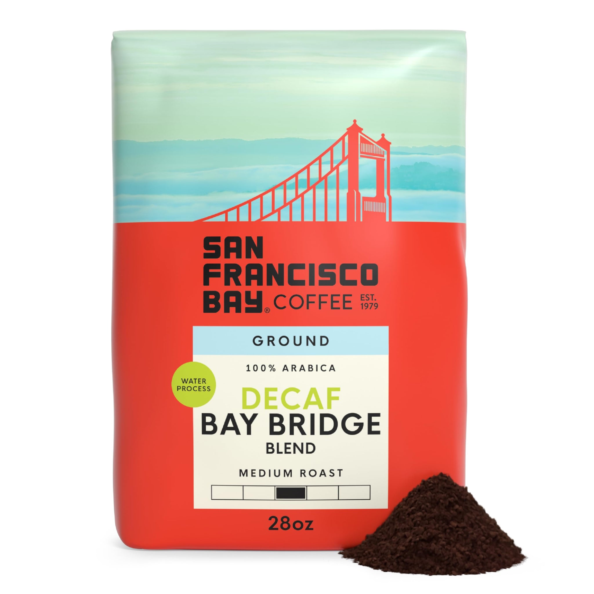 San Francisco Bay Decaf Ground Coffee, Decaf Bay Bridge Blend (28 oz Bag), Medium Roast Coffee, Swiss Water Process