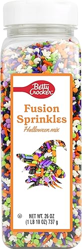 Betty Crocker Fusion Sprinkles Halloween Mix, Spooky Black, Orange, Green & Purple Sprinkles for Decorating Treats, Cookies & Cakes, - 26 oz Bottle