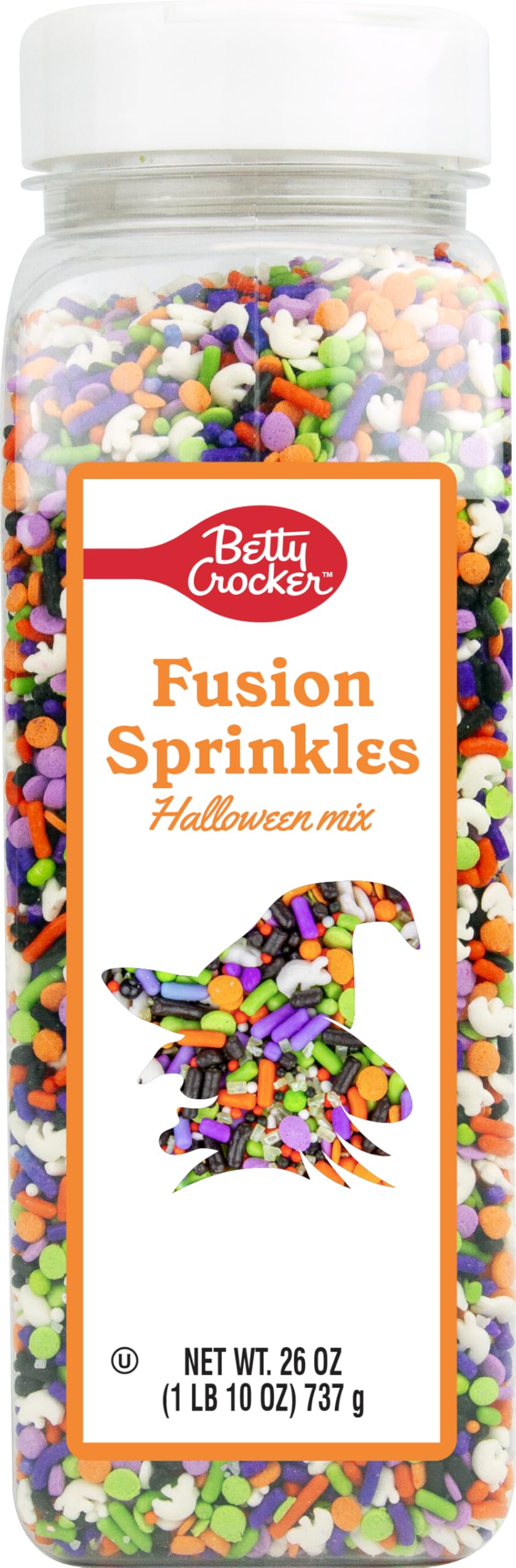 Betty Crocker Fusion Sprinkles Halloween Mix, Spooky Black, Orange, Green & Purple Sprinkles for Decorating Treats, Cookies & Cakes, - 26 oz Bottle