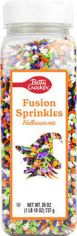 Betty Crocker Fusion Sprinkles Halloween Mix, Spooky Black, Orange, Green & Purple Sprinkles for Decorating Treats, Cookies & Cakes, - 26 oz Bottle