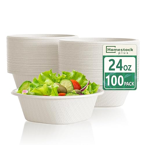 Homestockplus Disposable Bowls 24 Oz [100 Pack] - Compostable Paper Bowl Heavy Duty,Freezer & Microwave Safe Bowl, BPA-Free Eco-Friendly Bowls