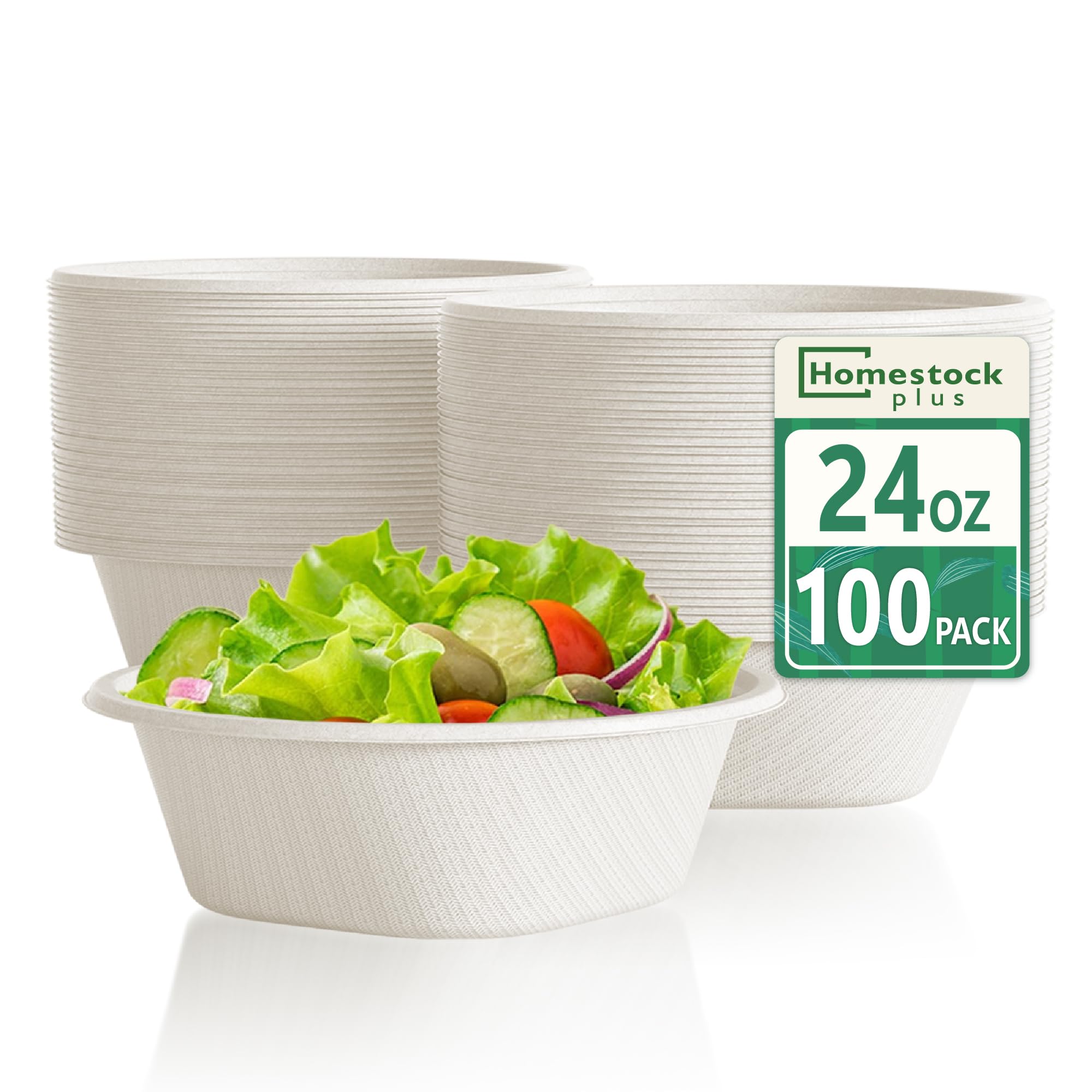 Homestockplus Disposable Bowls 24 Oz [100 Pack] - Compostable Paper Bowl Heavy Duty,Freezer & Microwave Safe Bowl, BPA-Free Eco-Friendly Bowls
