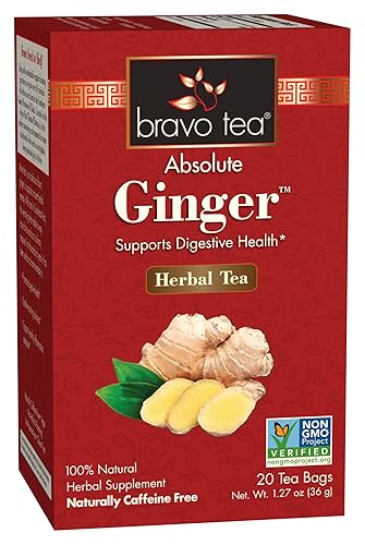 Bravo Tea Absolute Ginger Herbal Tea Caffeine Free, 20 Tea Bags, 1 Count
