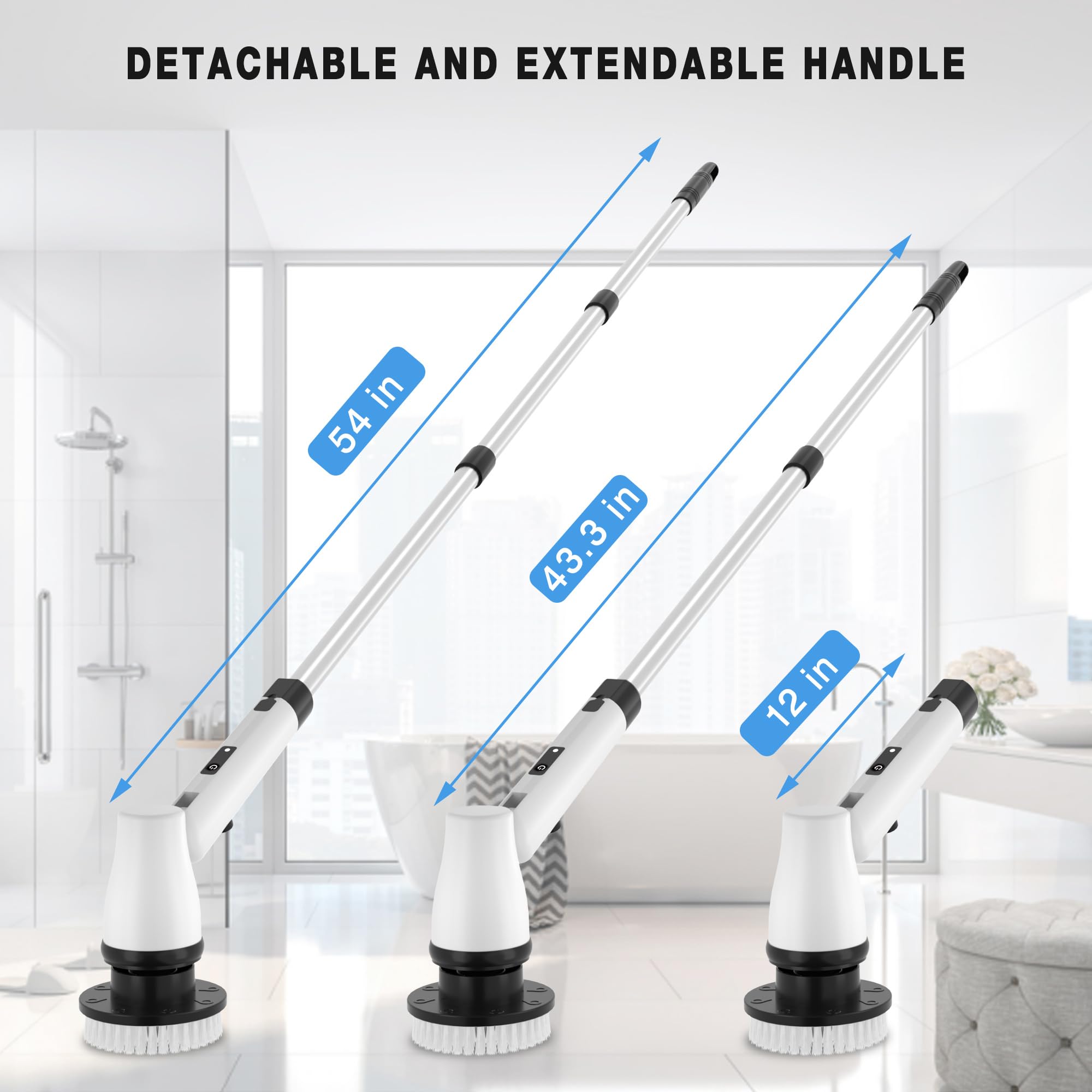 KEROMEE Electric Spin Scrubber Cordless Cleaning Brush with 7 Replaceable Brush Heads & Adjustable Extension Handle, 2 Speed Power Shower Scrubber